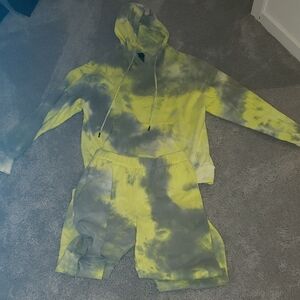 Wild Fable Yellow & Gray Tie-Dye Hoodie & Sweatpants Set (Daybreak Green), Small